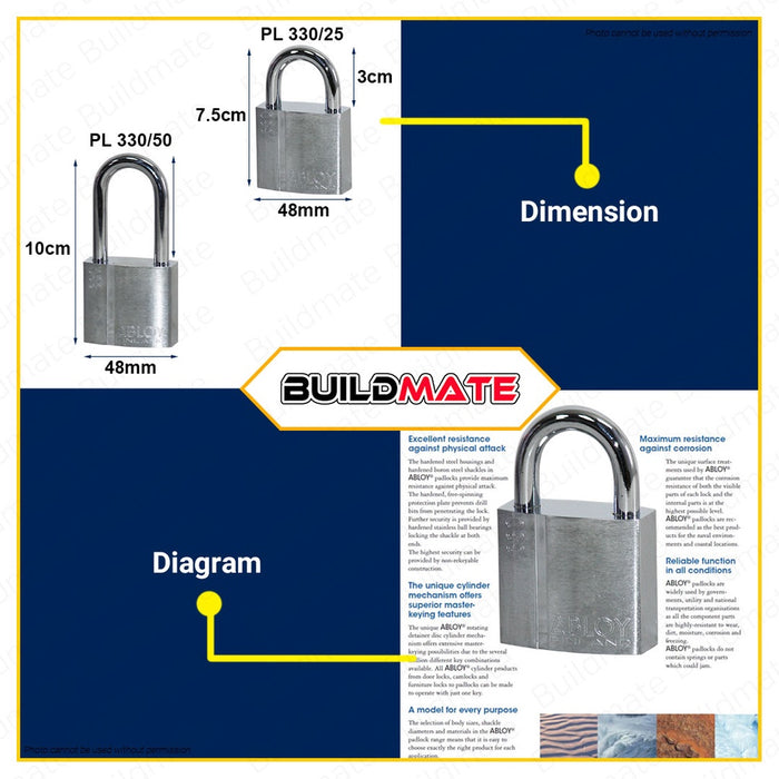 ABLOY FINLAND Original Heavy Duty Gate Door Padlock 48mm 330/25 |  330/50 SOLD PER PIECE •BUILDMATE•