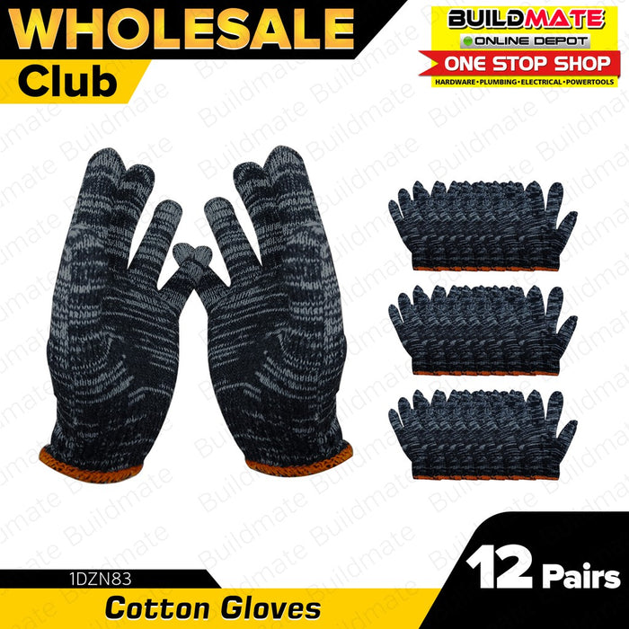 [WHOLESALE] 12"s Cotton Gloves Grey 12 PAIRS / 1 DOZEN •BUILDMATE•