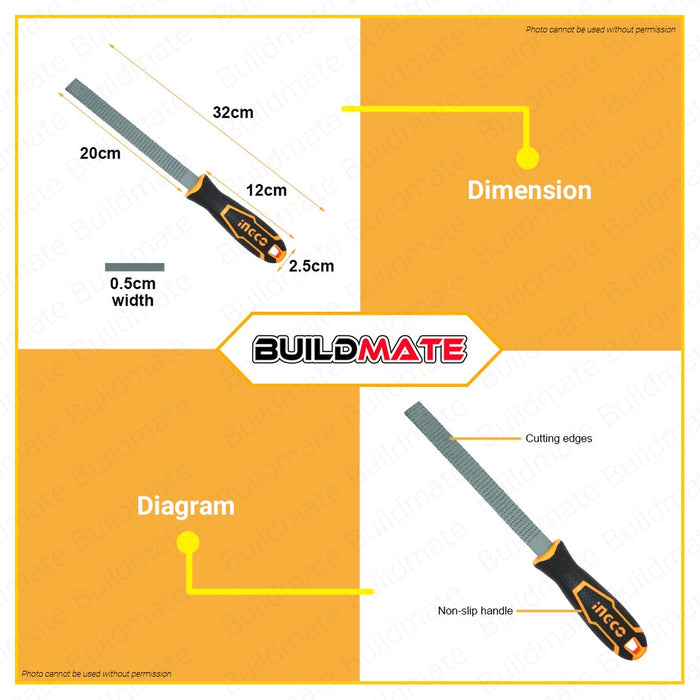 BUILDMATE Ingco Carbon Steel Flat Wood File 8