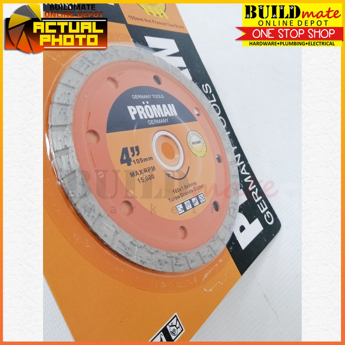 Proman Diamond Disc 4" 105mm Turbo Granite Cutter (CONTINOUS) P-4008B •BUILDMATE•