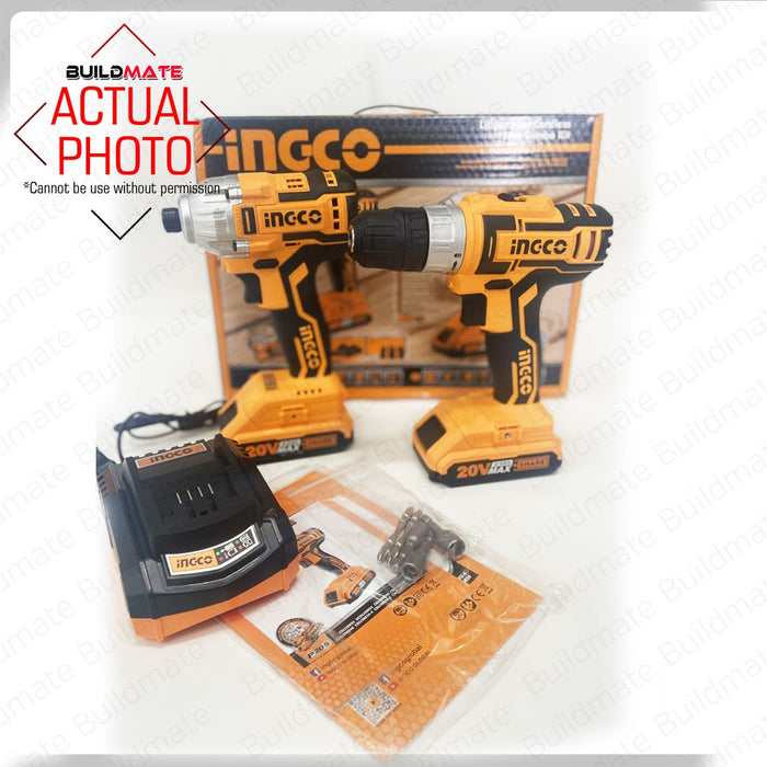 INGCO Cordless 2PCS COMBO KIT Drill + Impact Driver CKLI2006 +FREE TAPEMEASURE & GLOVES IPT