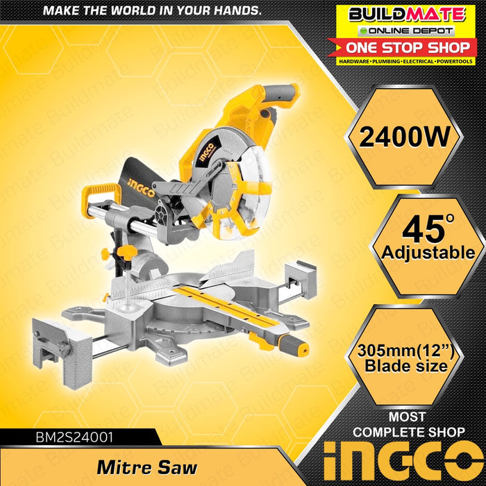 INGCO Sliding Mitre Miter Saw 2400W Aluminum BM2S24001 •BUILDMATE• IPT