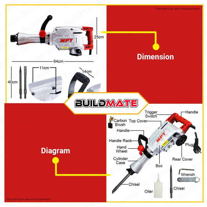 MPT Most Professional Tools Demolition Hammer Breaker 1500W MDB65 •BUILDMATE•
