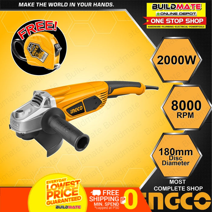 INGCO Angle Grinder 7" 2000W AG20008 +FREE TAPEMEASURE •BUILDMATE• IPT
