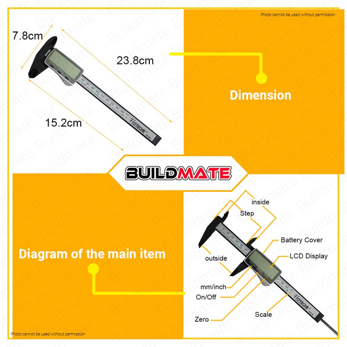 Hoteche Plastic Digital Caliper 6 inches 150mm HTC-284205 100% ORIGINAL / AUTHENTIC •BUILDMATE•