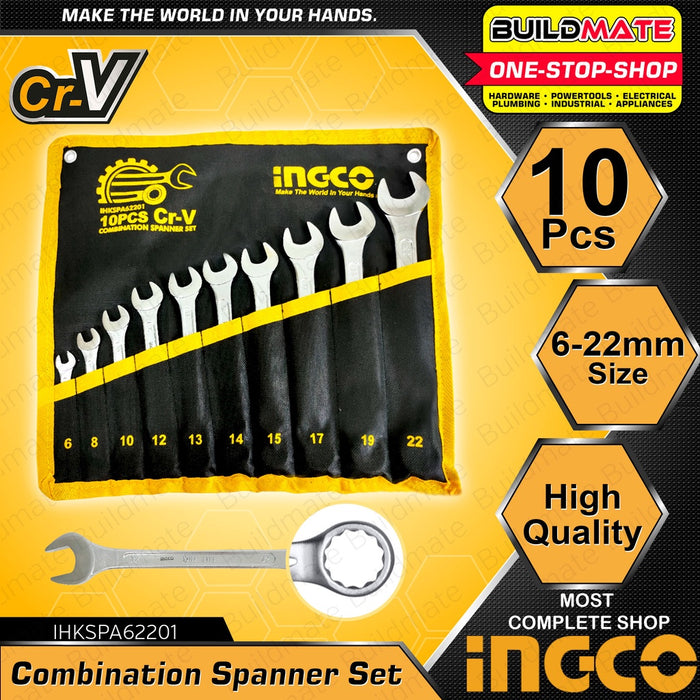 INGCO 10 PCS 6-22mm Combination Spanner Wrench Set Cr-V IHKSPA62201 •BUILDMATE• IHT2