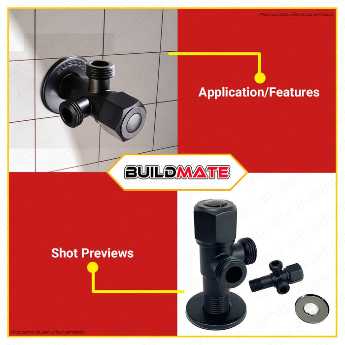 WSDA Stainless Steel Matte Black 2 Way Angle Valve 1/2" x 1/2" SV-107 BK •BUILDMATE•