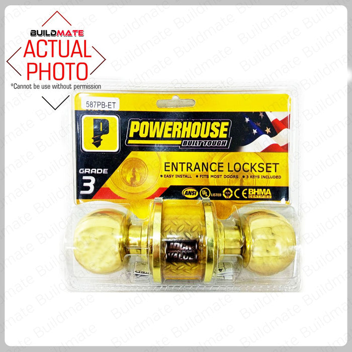 POWERHOUSE PRO SERIES Cylindrical Entrance Lockset Brass Finish US3 PH587PBET + FREE GLOVES PHDH