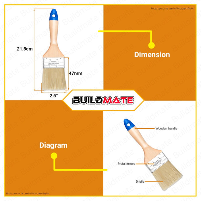 WADFOW Paint Brush For Oil-Based Paint 1" 1.5" & 2" Inch Wooden Handle SOLD PER PIECE •BUILDMATE WHT
