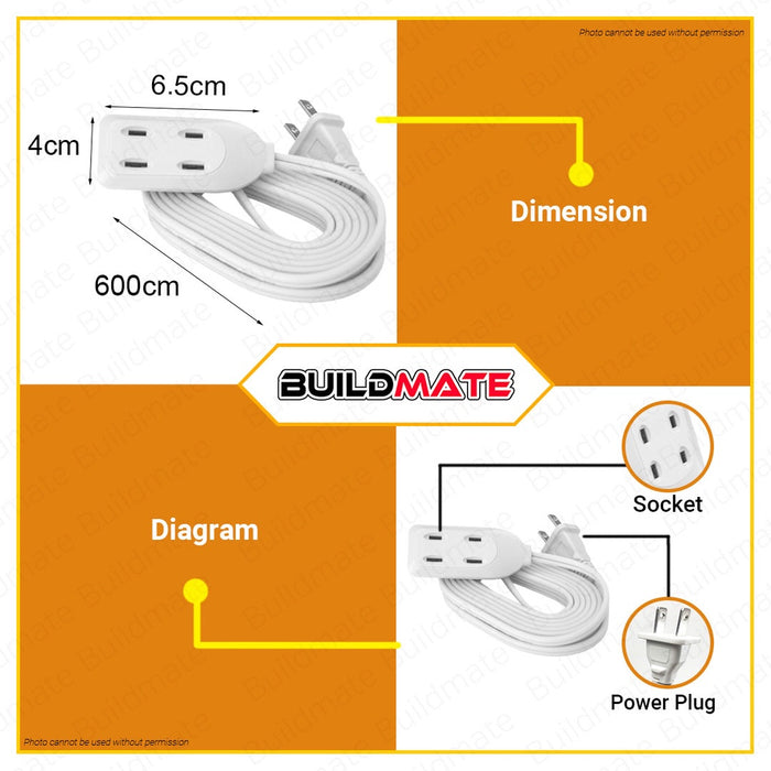 OMNI Dual Portable Extension Cord Set 6 Meter Wire WDP-306 •BUILDMATE•