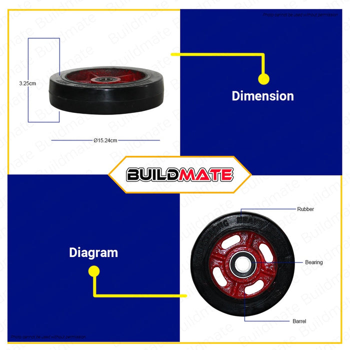Armstrong Push Cart Rubber Wheel with Rim Bearing 152.4mm 6'' Heavy Duty AUTHENTIC •BUILDMATE•