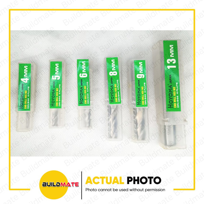 HOYOMA 4 Flutes HSS End Mill Fully Ground 4mm | 5mm | 6mm | 8mm | 9mm | 13mm Cutting Tools for Metal SOLD PER PIECE •BUILDMATE• HYMA