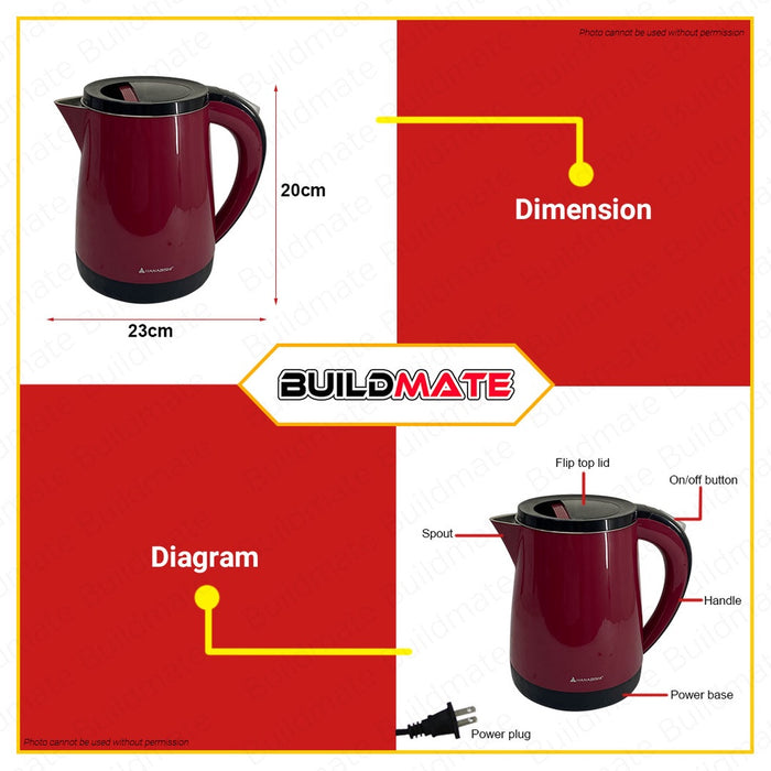 HANABISHI Electric Water Kettle 1.2L HWK112R HWK-112R •BUILDMATE•