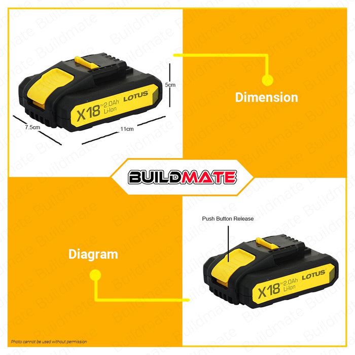 [BUNDLE] LOTUS Cordless Angle Grinder 18V with Battery And Charger LTSG18VLI + LTFC1800 + LTBP18G-2