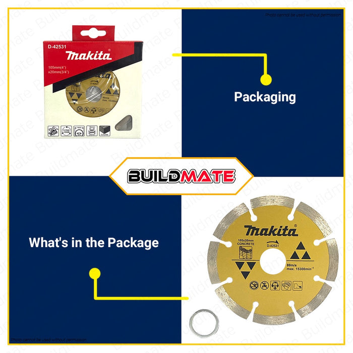 MAKITA Original Diamond Cutting Wheel Disc Concrete Segmented Type/Dry 4" DRY D-42531 •BUILDMATE•