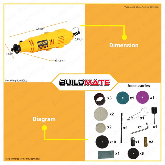 INGCO Variable Mini Drill Rotary Die Grinder MG1309P with Accessories | HOYOMA MD150 •BUILDMATE• IPT