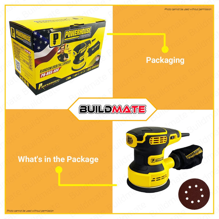 BUILDMATE Powerhouse Random Orbital Sander 350W | 400W [SOLD PER SET] Variable Speed with Dust Box Wood Orbital Sanding Finish Wood Sander Polishing Machine Electric Sander PH-OS350-DHD | PH-ROS-400 • PHPT