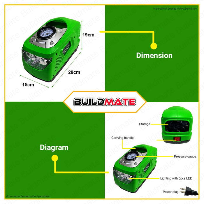 HOYOMA JAPAN Dual Piston Mini Air Pump 30L/min 140W AC07 + FREE 2.8M AIR HOSE •BUILDMATE•