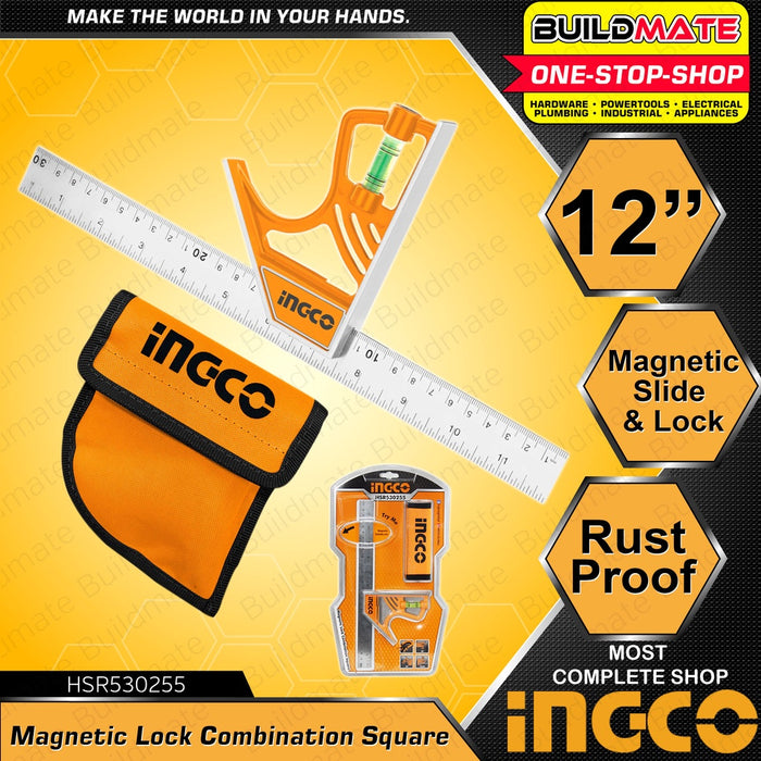 INGCO Magnetic Lock Combination Square  Stainless Steel 12" HSR530255 •BUILDMATE• IHT
