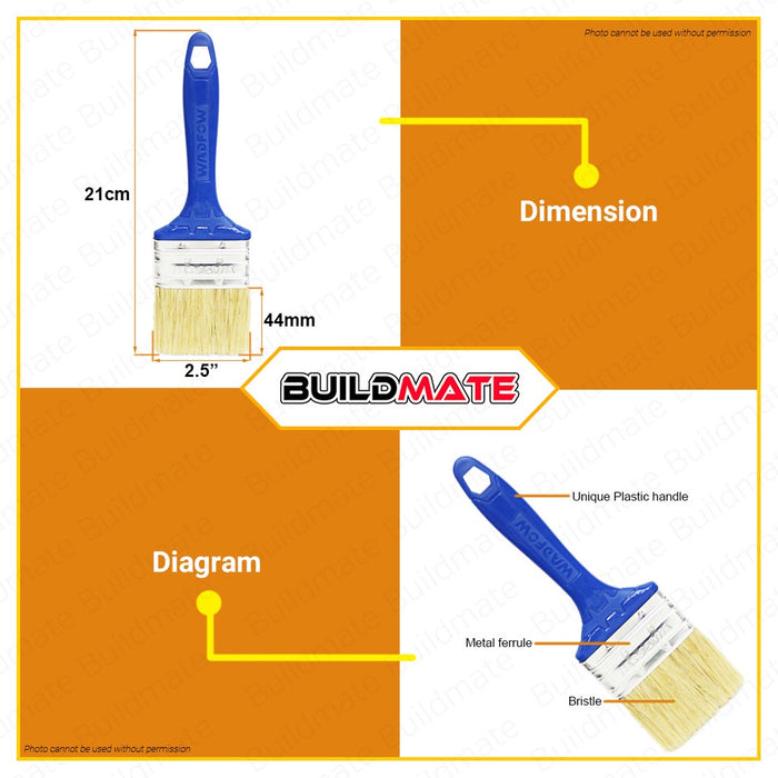 WADFOW Paint Brush For Oil-Based Paint 1" 1.5" & 2" Inch Plastic Handle SOLD PER PIECE BUILDMATE WHT