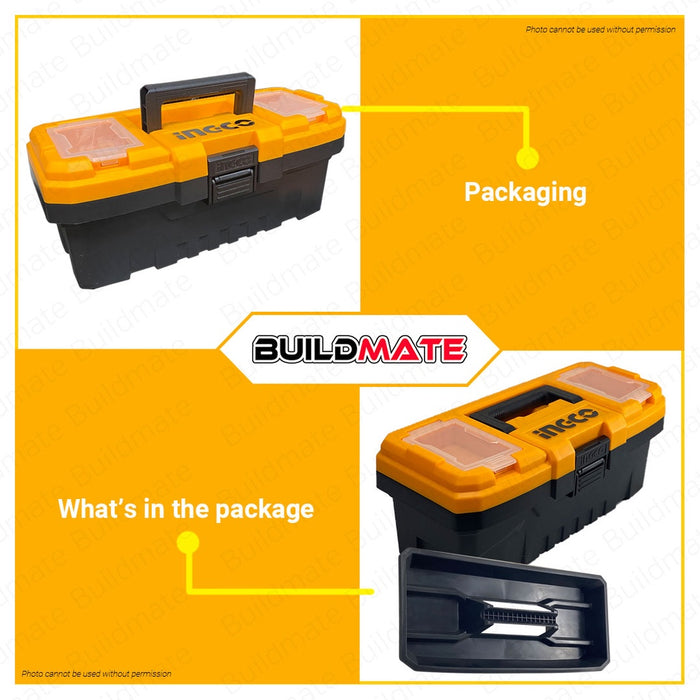 BUILDMATE Ingco Plastic Tool Box 14" Inch Storage Organizer Toolbox Plastic / Metal Buckle SOLD PER PIECE PBX1401 / PBX1402 - IHT
