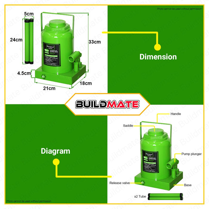 HOYOMA 50 TONS Hydraulic Bottle Jack Welded Bottle Jack Leak Proof Welded Construction HT-HBJ50 HHT