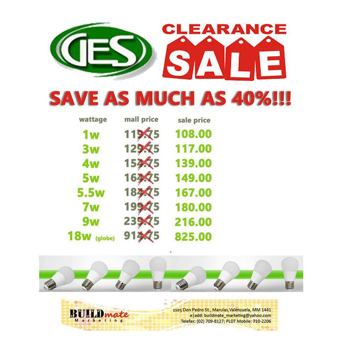 GES  Energy Saving LED Bulb 1w/3w/5w/7w/9w TECM SALE!!