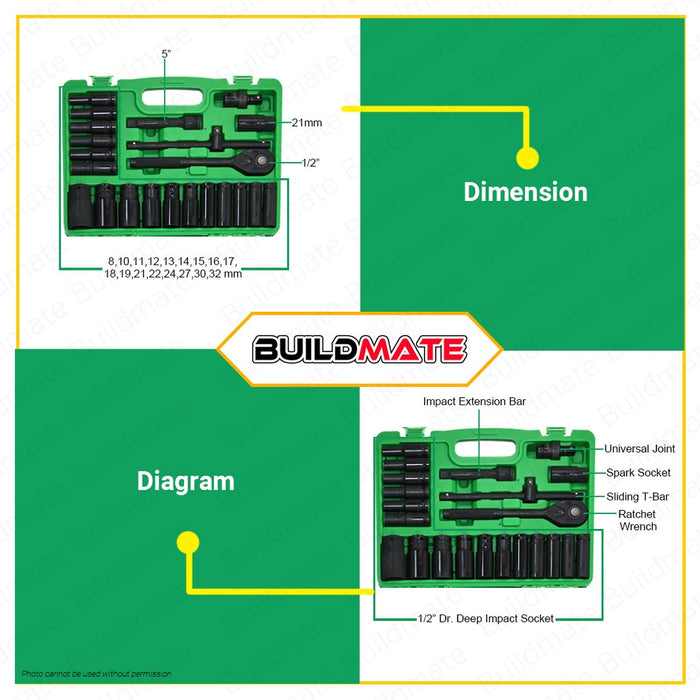 HOYOMA JAPAN 22 PCS Drive Deep Socket Wrench Set 6PT 1/2" Drive HT-DS1222 •BUILDMATE• HYMHT