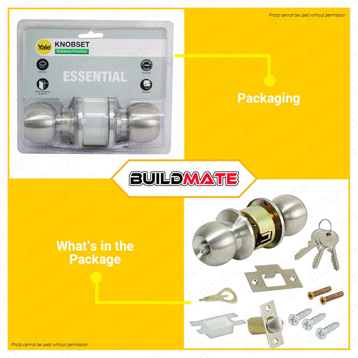 YALE Essential Series Entrance Function Knobset Door Knob Stainless Steel #VCA4147 US32D •BUILDMATE•