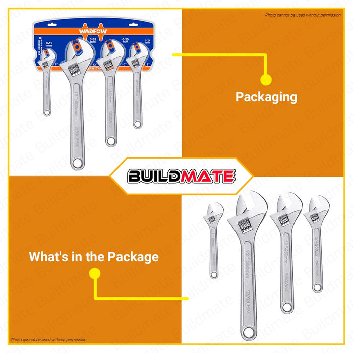 WADFOW 4PCS Adjustable Wrench Set 6", 8", 10" 12" Inch High Quality Drop Forged Steel WAW174K WHT