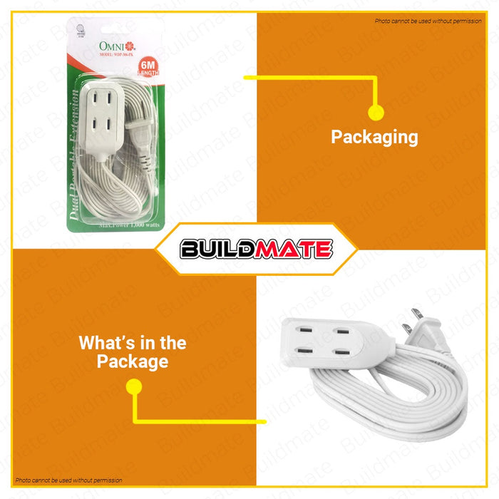OMNI Dual Portable Extension Cord Set 6 Meter Wire WDP-306 •BUILDMATE•