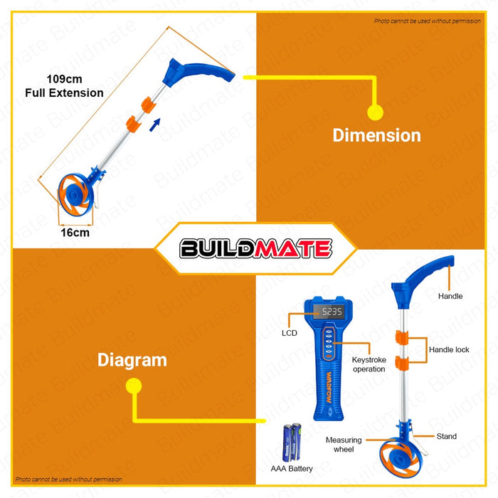 WADFOW Digital Display Measuring Wheel Distance With LED Digital Display WMW2523 •BUILDMATE• WHT