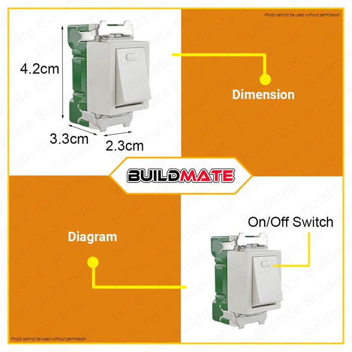 BUILDMATE Omni 1-Way Switch 15A 250V Single Pole Electrical Fire Retardant Light Switch WES-213 WES213