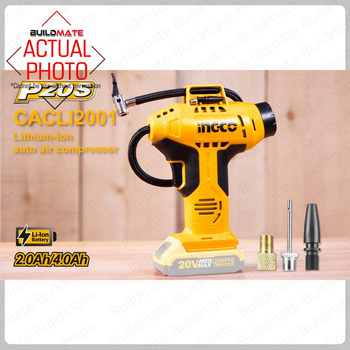 BUILDMATE Ingco Lithium-Ion Cordless 20V Auto Air Compressor 160PSI / 150PSI Rechargeable Car Tire Inflator Air Pump - ICPT