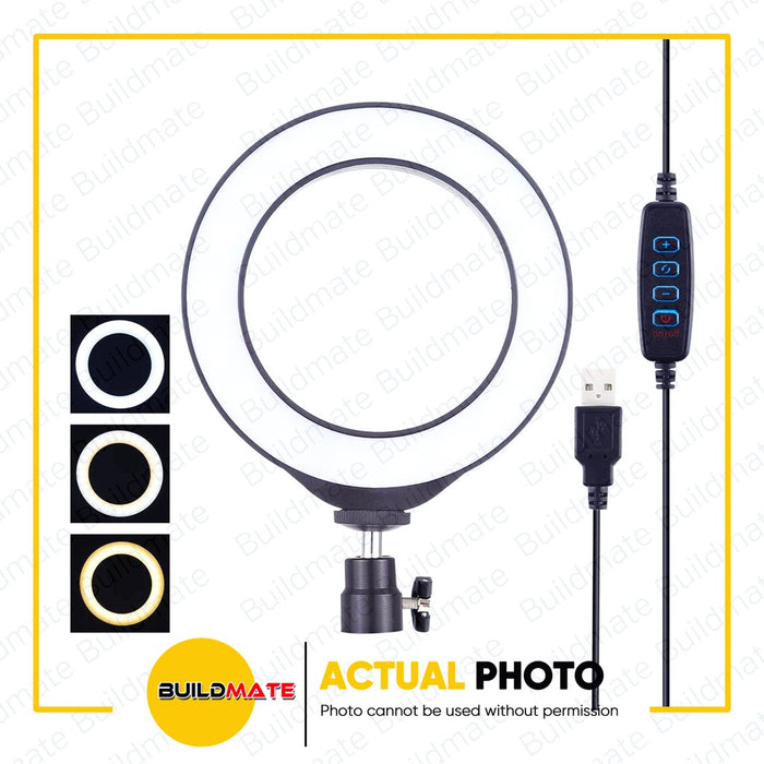 Dimmable 10" LED Selfie Ring Light with 6ft Tripod Stand and Phone Holder 26cm •BUILDMATE•
