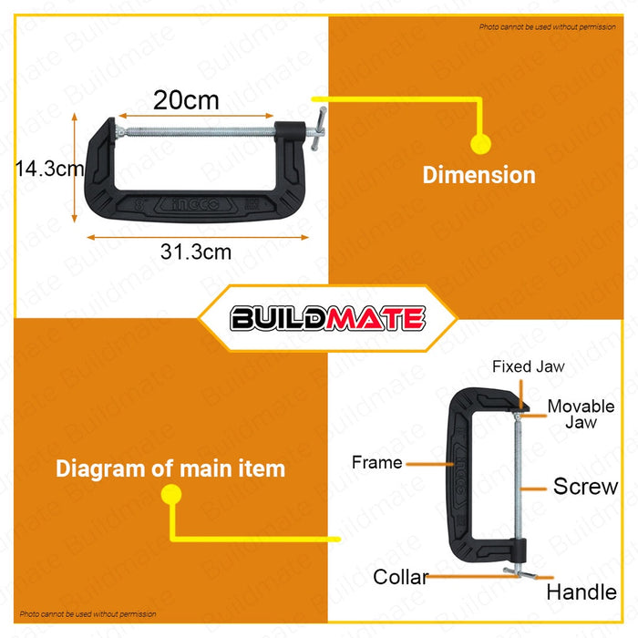 INGCO G Clamp Cast Iron 8" HGC0108 •BUILDMATE• IHT