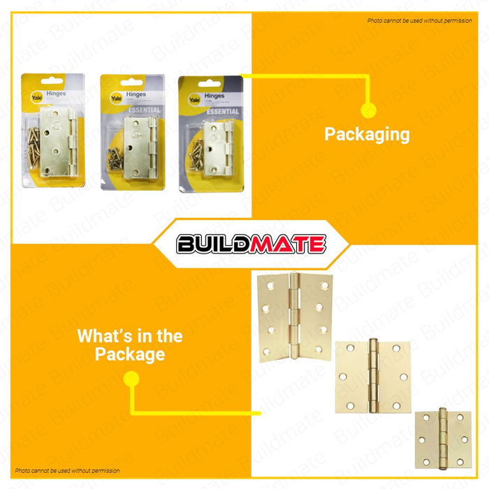YALE Essential Brass Plain Bearing Loose Pin Door Hinges 3 x 3 | 3.5 x 3.5 | 4 x 4 Inches BUILDMATE