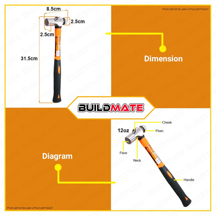 Hoteche 12oz Ball Pein Ballpeen Hammer HTC-210602 •BUILDMATE•
