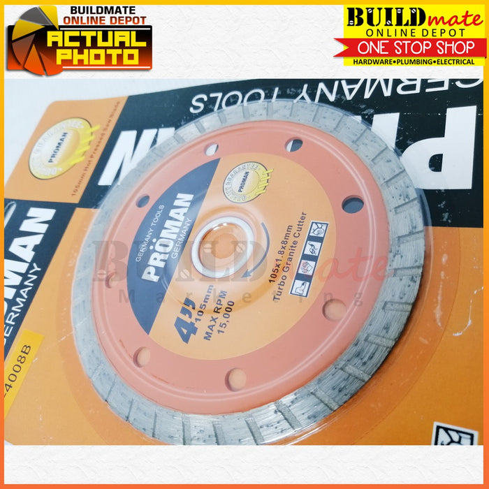 Proman Diamond Disc 4" 105mm Turbo Granite Cutter (CONTINOUS) P-4008B •BUILDMATE•