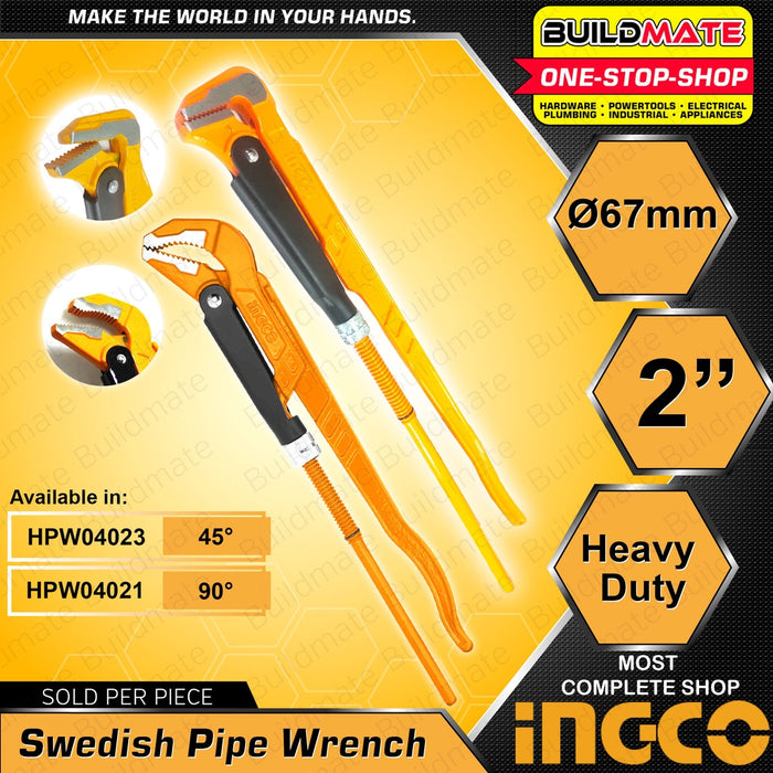 INGCO 2" Heavy Duty Carbon Steel Swedish Piping Wrench 45° | 90° SOLD PER PIECE •BUILDMATE• IHT