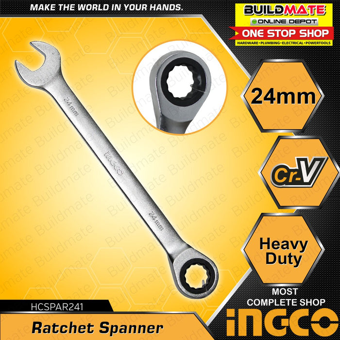 INGCO Combination Ratchet Spanner CR-V Chrome Plated Matte Finish [SOLD PER PIECE] •BUILDMATE• IHT