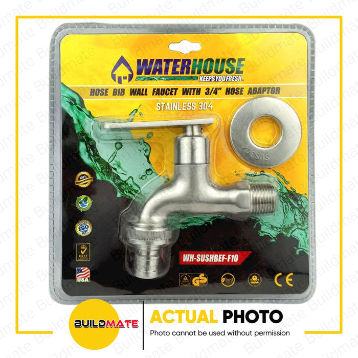 WATERHOUSE by POWERHOUSE Stainless Hose Bibb Wall Faucet 3/4" Hose Adaptor Design F10 •BUILDMATE•