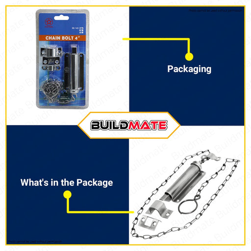 STAR WHEEL Chain Bolt Door Lock 4 Inches #140 CP 100% ORIGINAL / AUTHENTIC •BUILDMATE•
