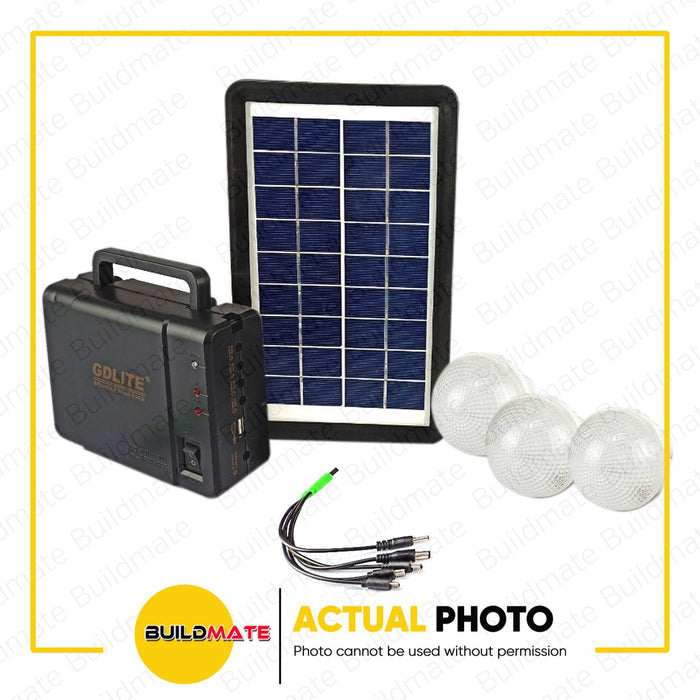 GDLITE GERMAN 8006A Solar Lights Emergency Lighting System Kit BLACK with USB Outlet and Solar Panel
