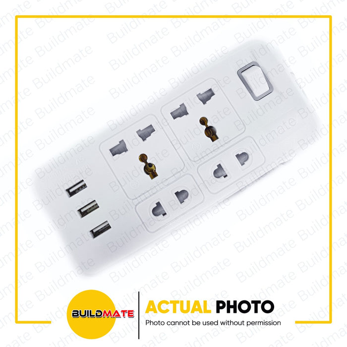 ROYU 4 GANG Extension Cord with 3 USB Ports & Main Switch Power Strip  •BUILDMATE•