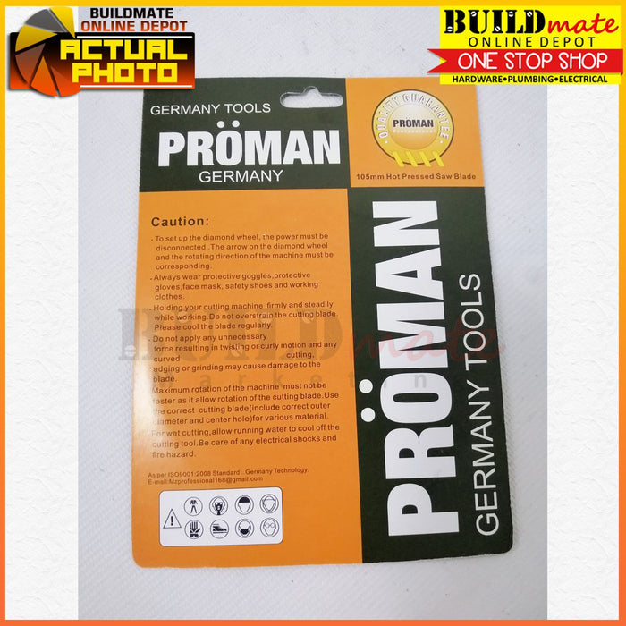 Diamond Cutting Disc Wheel  4" PROMAN GERMANY / HOYOMA JAPAN •BUILDMATE•