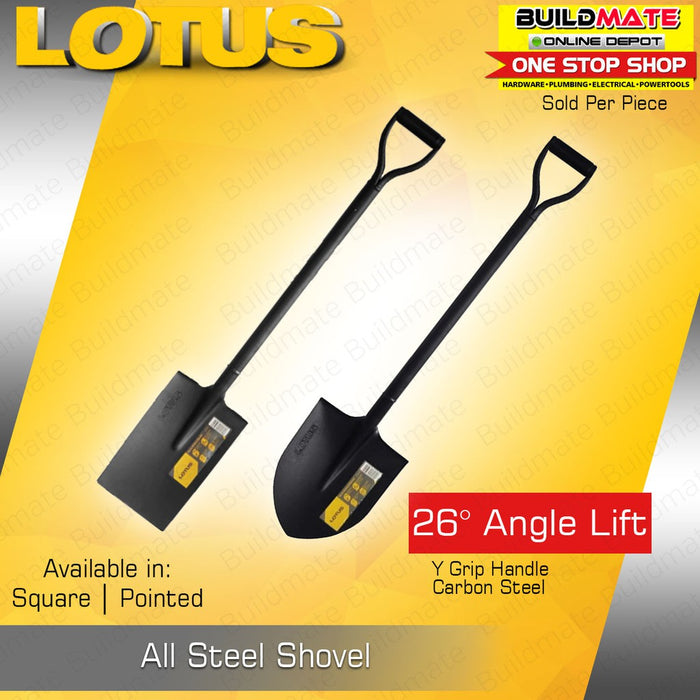 LOTUS All Steel Shovel POINTED / SQUARE •BUILDMATE• LHT LUTOS