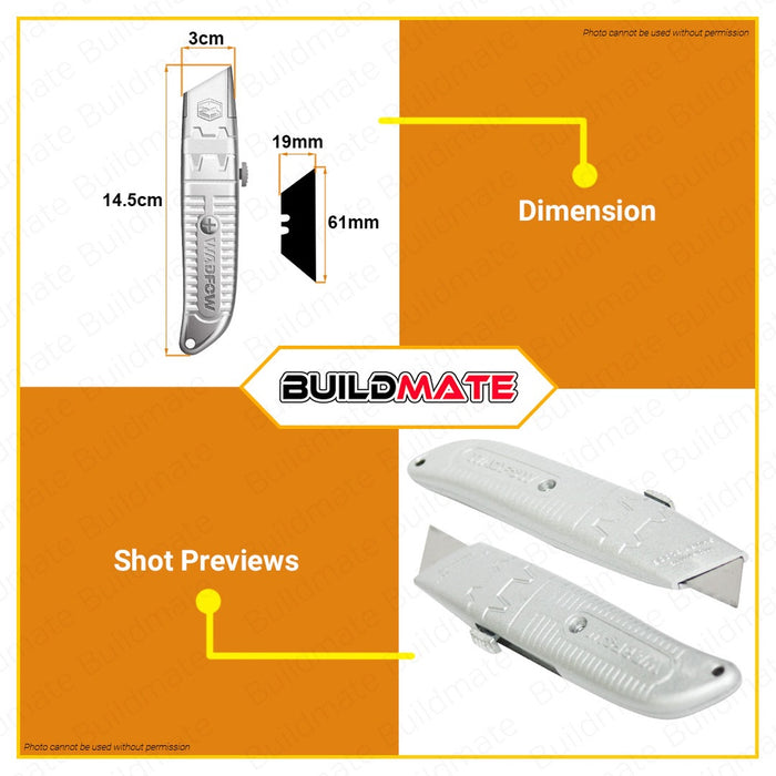 WADFOW Utility Knife 61mmx19mm Auto-Lock Aluminum Alloy With 1PC SK5 Blade WSK6661 •BUILDMATE• WHT