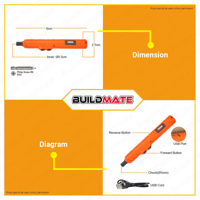 PROMAN [WHITE BOX] Cordless Rechargeable Screwdriver PT-CS4.8V 100% ORIGINAL / AUTHENTIC •BUILDMATE•