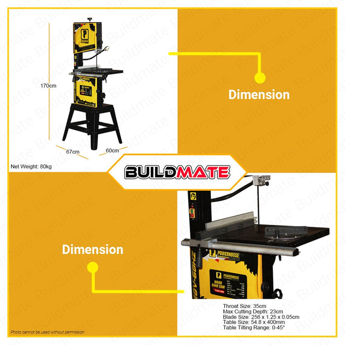 Powerhouse Wood Band Saw Machine Cutting Machine 14" Inches 1200W PH-WBS-1200HD •BUILDMATE• PHPT